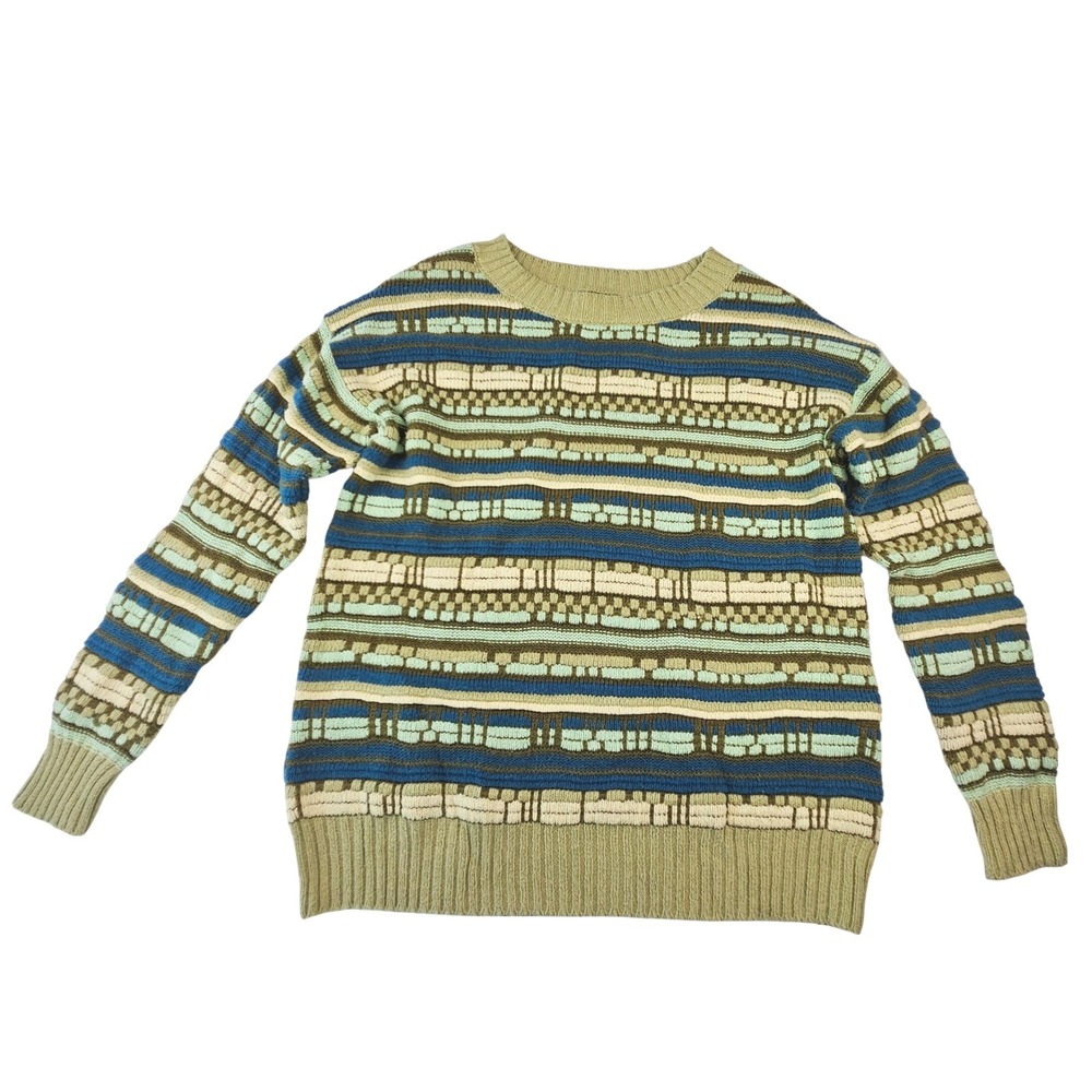 Wild Fable Womens Striped Crewneck Sweater Green Blue Size M Textured Knit
